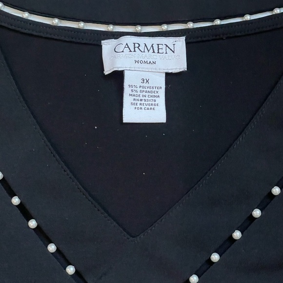Carmen Marc Valvo black vneck beaded top - Picture 7 of 8
